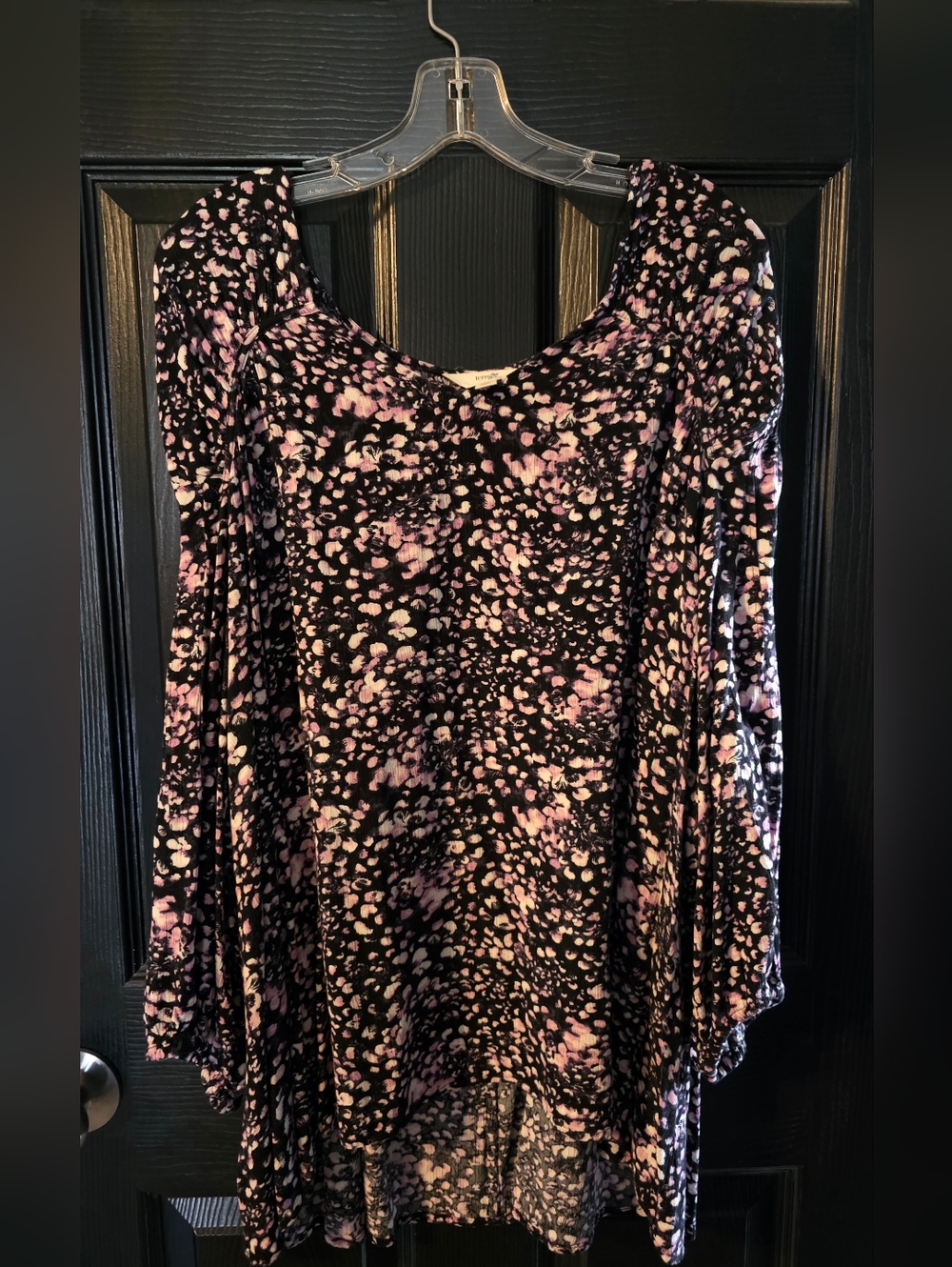Terra & Sky Black Top with Purple Floral Print